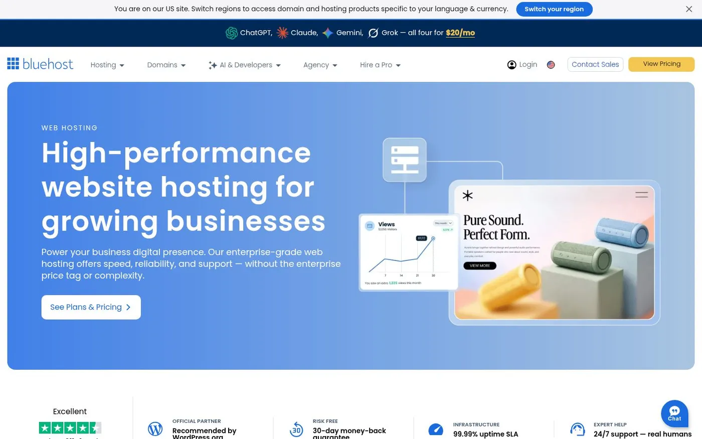 Screenshot of bluehost.com