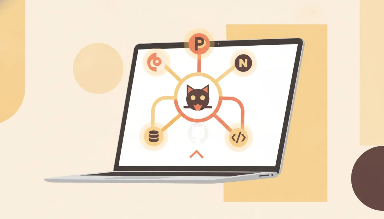 A clean illustration of a student laptop screen displaying the GitHub Student Developer Pack dashboard, with highlighted logos of included tools (GitHub Pages, Namecheap, etc.) radiating outward like