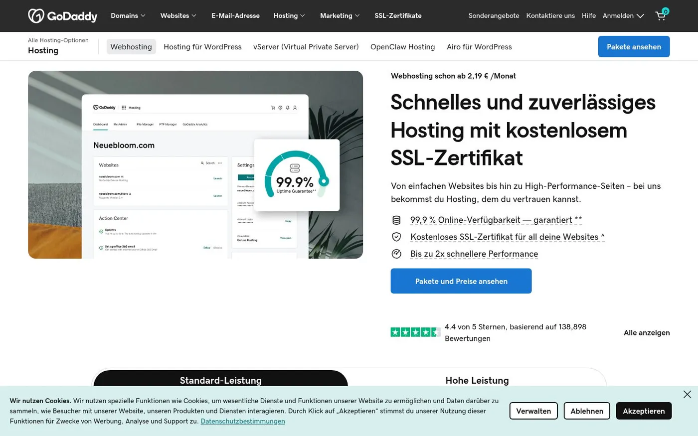 Screenshot of godaddy.com