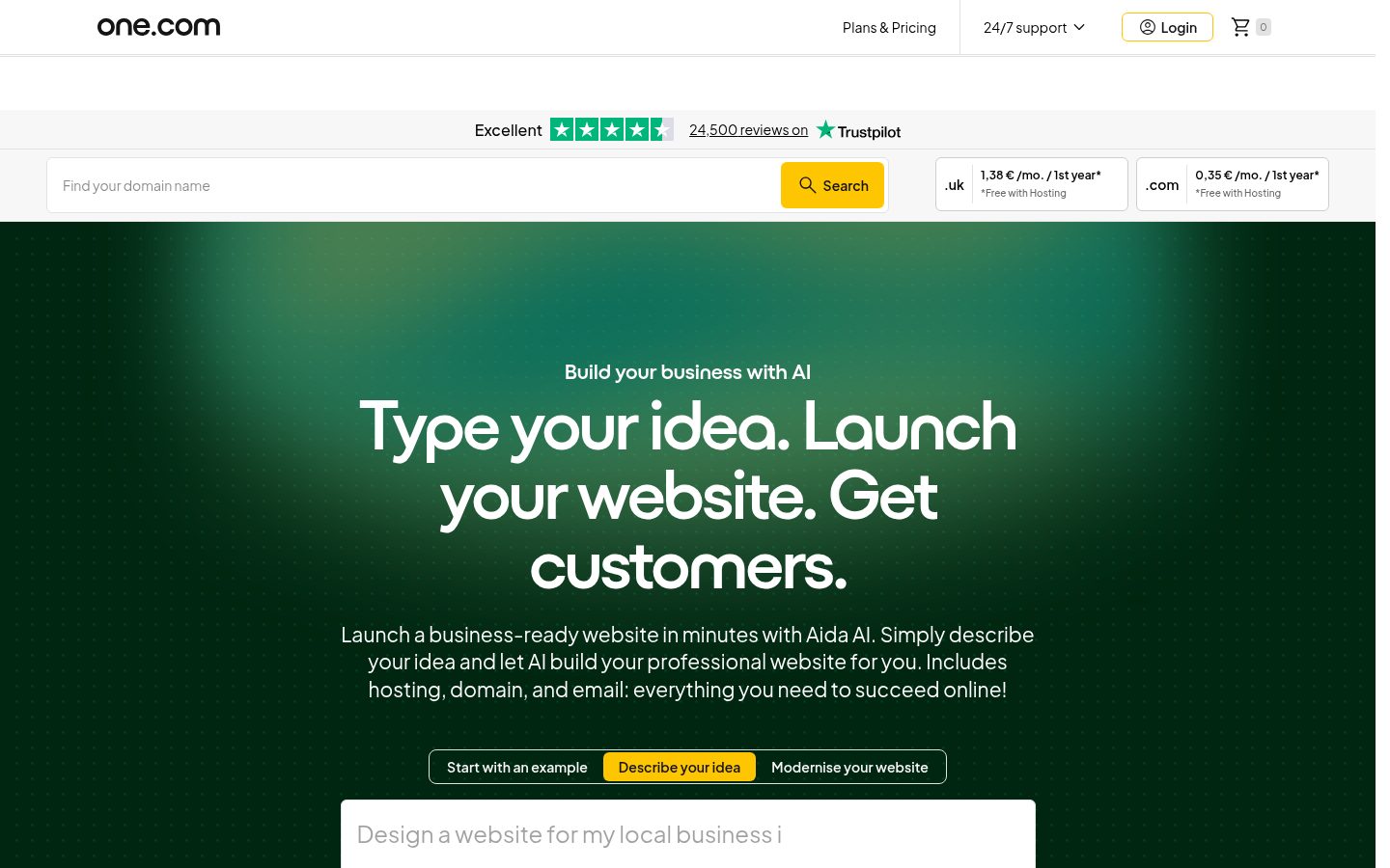 Screenshot of one.com