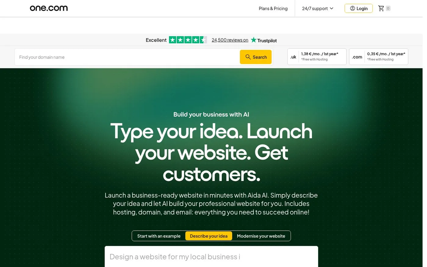 Screenshot of one.com