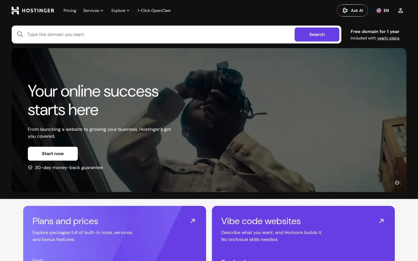 Screenshot of hostinger.com