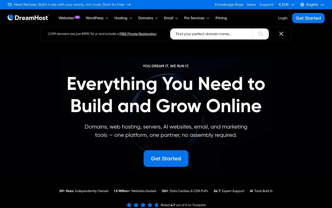 Screenshot of dreamhost.com