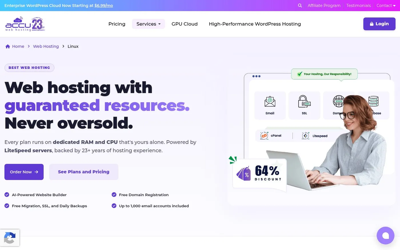 Screenshot of accuwebhosting.com