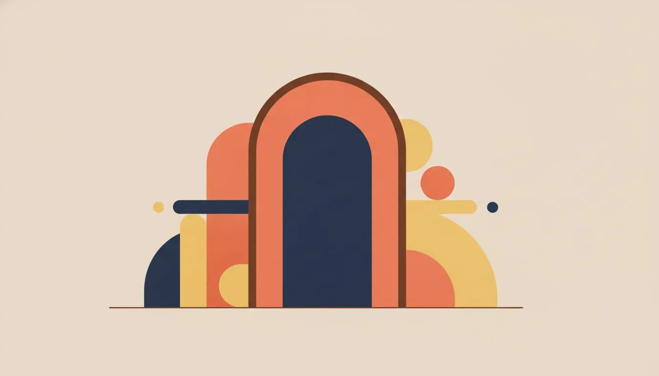 flat modern editorial vector illustration, a door shape that looks like an entrance but has a solid wall directly behind it, clean and geometric rather than literal, soft rounded shapes, generous whit