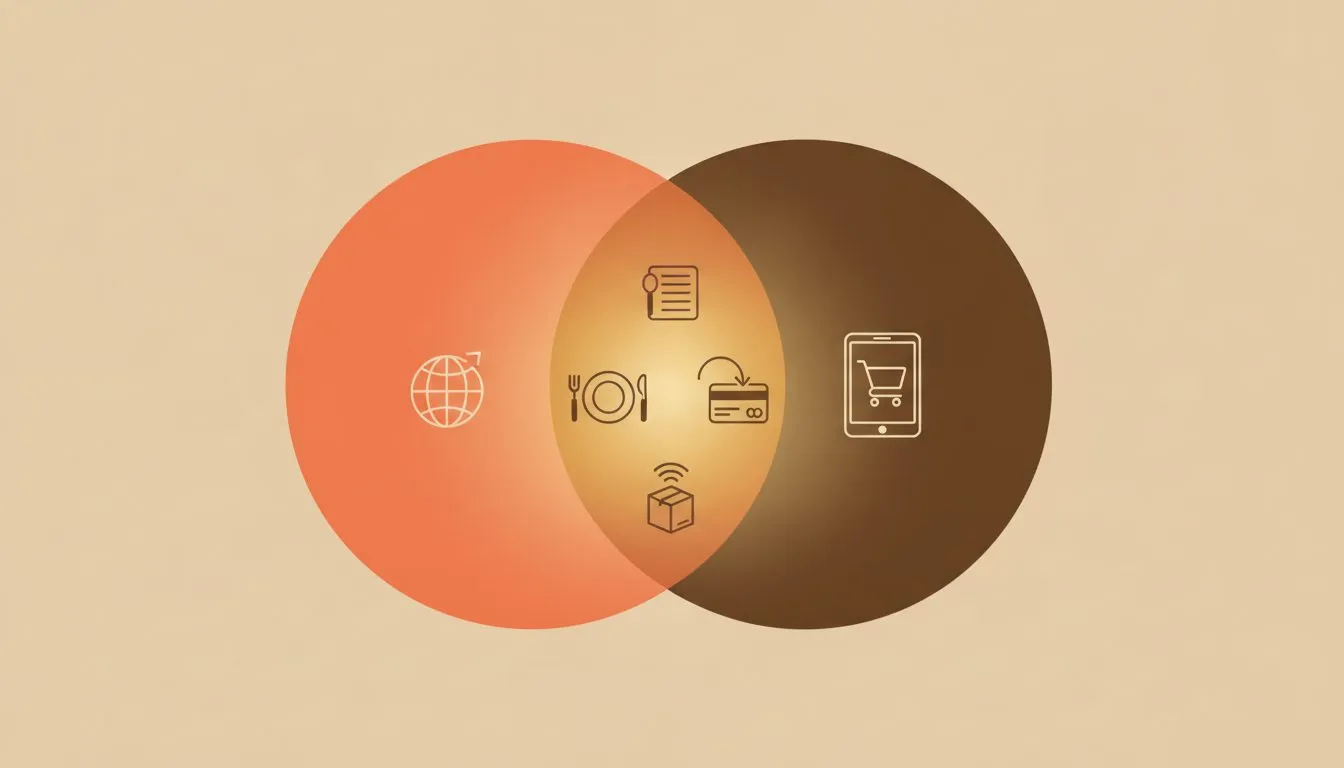 An illustration showing two overlapping circles in a Venn diagram style — one labeled 'Website Host' and one labeled 'POS/Ordering Platform' — with the overlapping area highlighting integrated online 