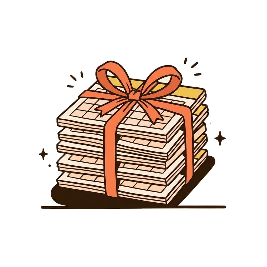 Illustration: a stack of calendar months tied with a coral ribbon, like a gift