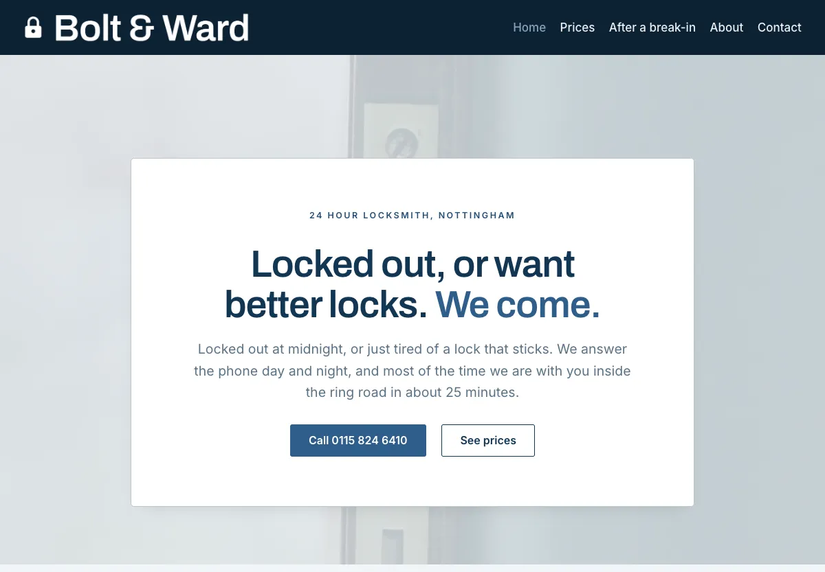 Bolt & Ward - trades & services preview site built by the Flashcloud team