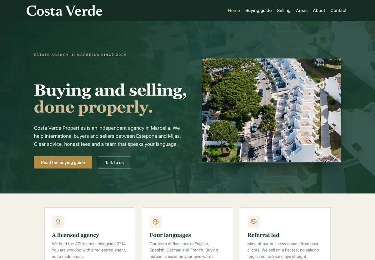 Costa Verde - Marbella real-estate agency site with aerial photography