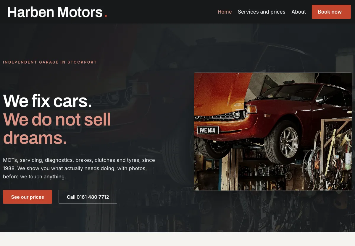 Harben Motors - trades & services preview site built by the Flashcloud team