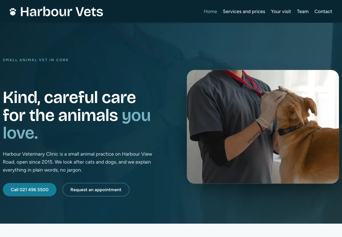 Harbour Vets - pets & animals preview site built by the Flashcloud team