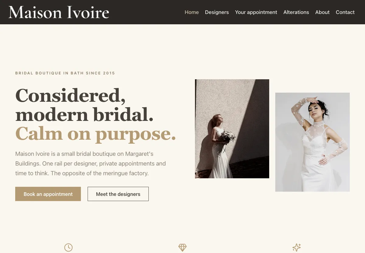 Maison Ivoire - weddings & photography preview site built by the Flashcloud team