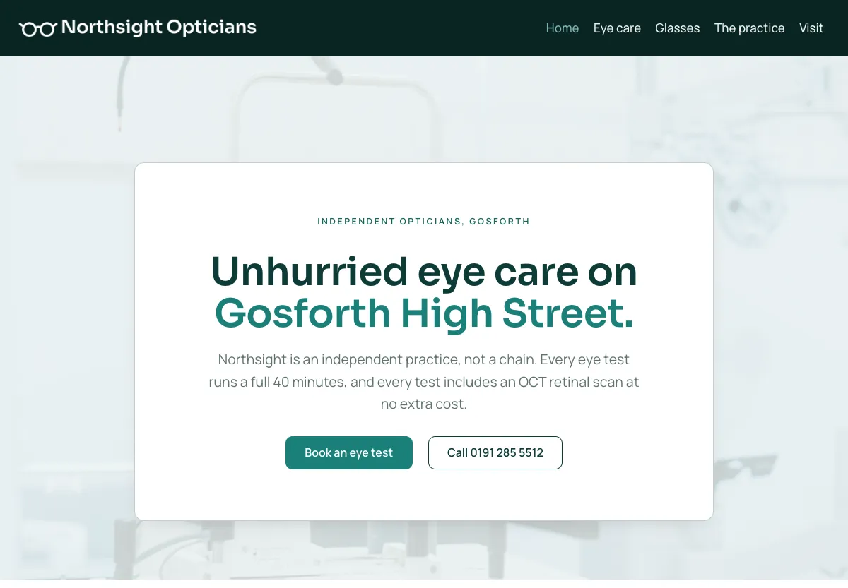 Northsight Opticians - health & wellbeing preview site built by the Flashcloud team