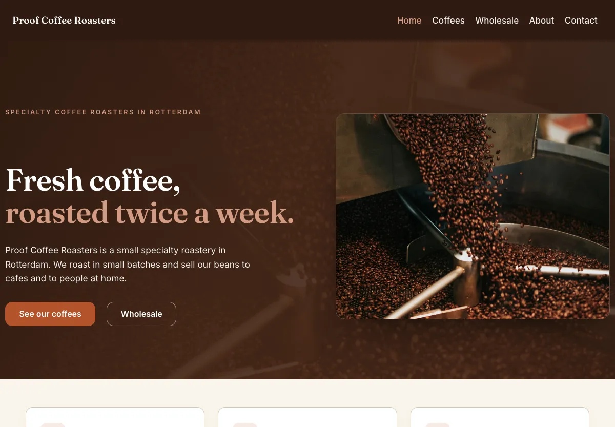 Proof Coffee Roasters - food & drink preview site built by the Flashcloud team
