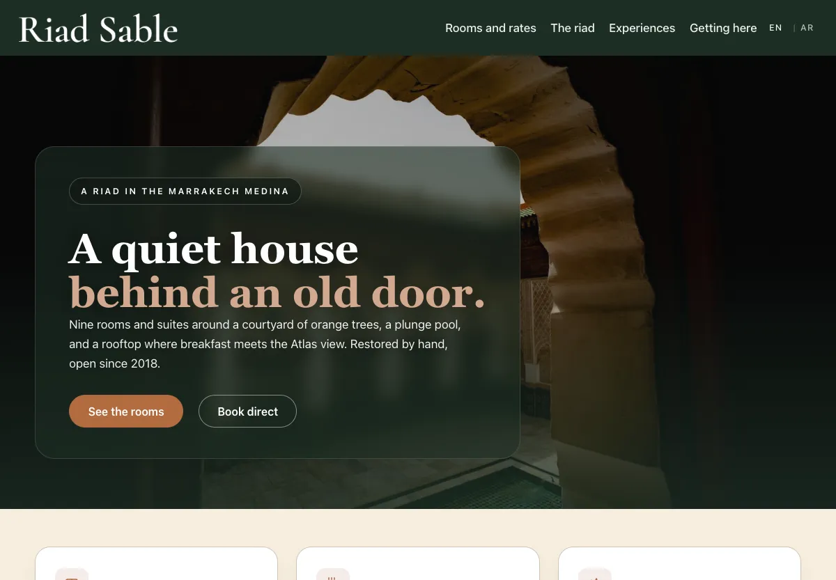 Riad Sable - travel & stays preview site built by the Flashcloud team