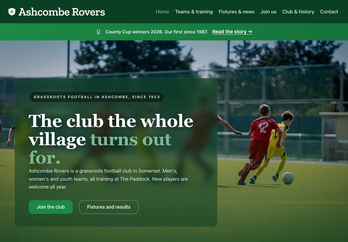 Ashcombe Rovers - sport & fitness preview site built by the Flashcloud team