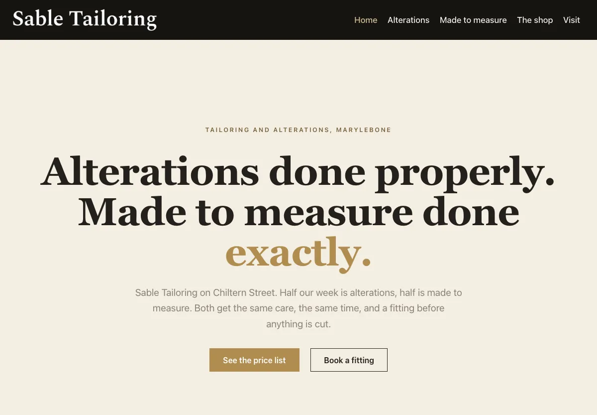 Sable Tailoring - shops & retail preview site built by the Flashcloud team