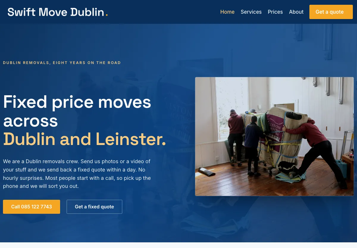 Swift Move Dublin - trades & services preview site built by the Flashcloud team