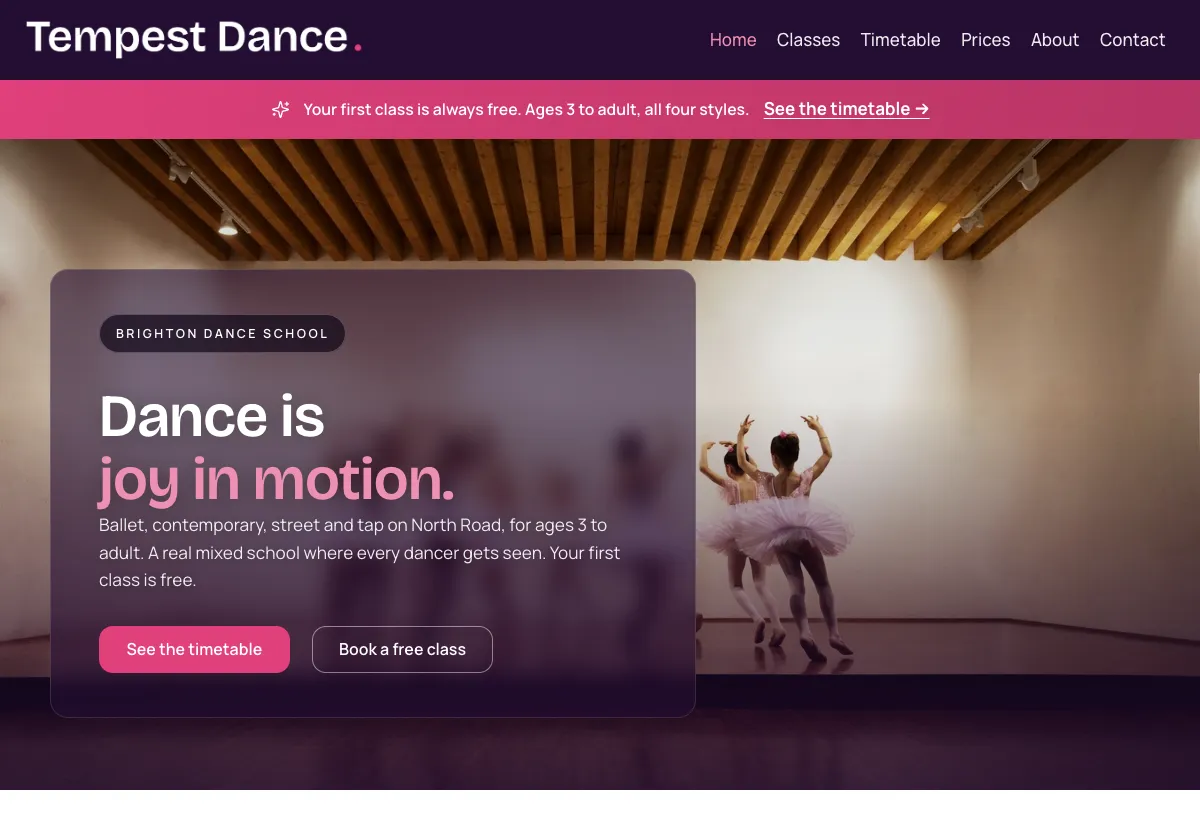 Tempest Dance - education & learning preview site built by the Flashcloud team