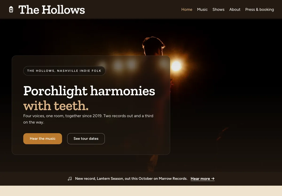 The Hollows - music & entertainment preview site built by the Flashcloud team