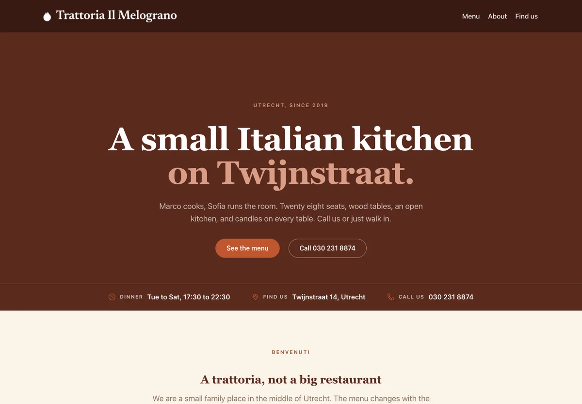 Trattoria Il Melograno - warm Italian kitchen site with a deep red hero