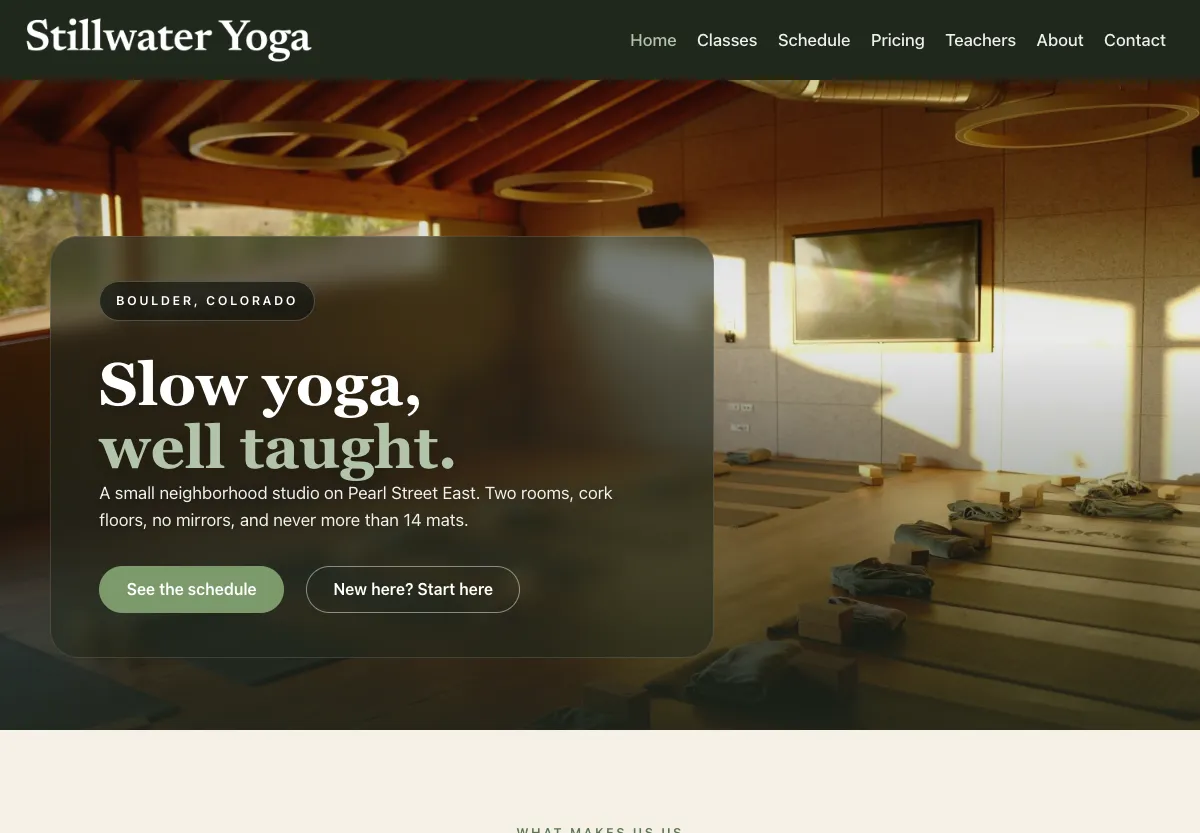 Stillwater Yoga - health & wellbeing preview site built by the Flashcloud team