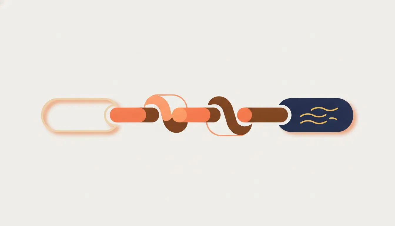 flat modern editorial vector illustration, a simple numbered path of connected steps leading from an empty page shape to a finished page shape, calm and orderly, soft rounded shapes, generous white sp