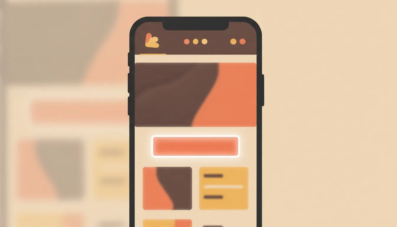 a clean wireframe illustration of a restaurant homepage on a smartphone screen, with a single large high-contrast 'Book a Table' button centered above the fold, surrounding elements (logo, hero image,