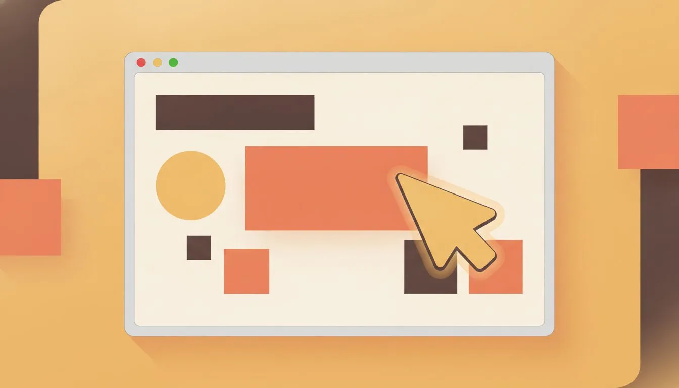 A polished illustration of a drag-and-drop website editor interface with colorful UI blocks being moved around a canvas, representing Wix's visual editor, with a friendly cursor icon mid-drag