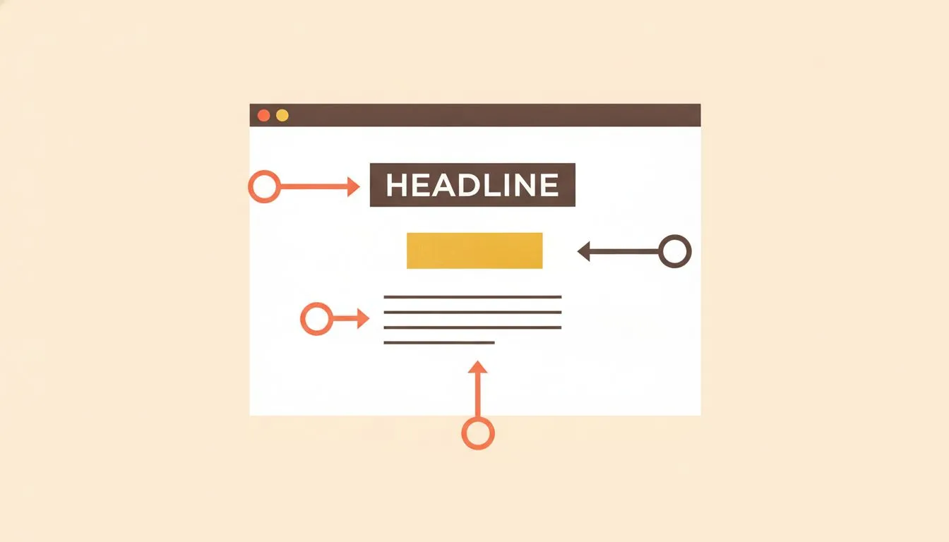 a clean homepage wireframe showing a headline naming a specific audience (e.g., 'Tax & Accounting for Small Business Owners in Austin'), a clear call-to-action button, and a brief intro paragraph, wit
