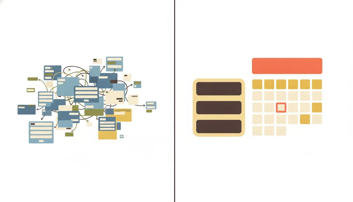 A side-by-side illustration of two booking page layouts — one cluttered and confusing with too many steps, one clean and streamlined with a prominent 'Book Now' button, date picker, and service select